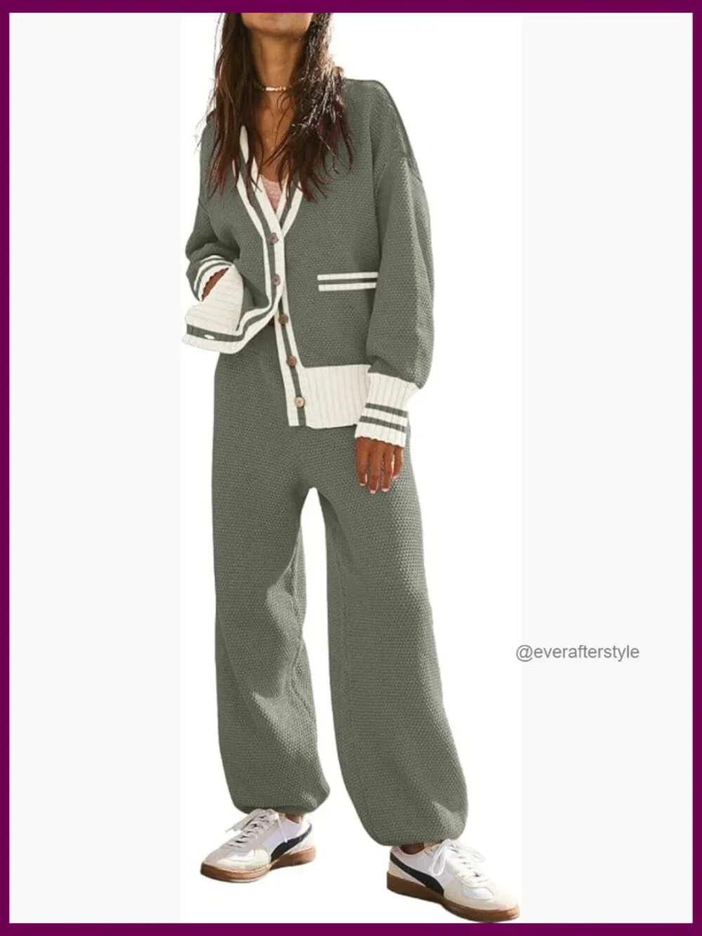 2 Piece Lounge Set Cardigan Sweater Pants Knit Matching Loungewear